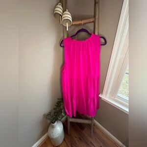 Chic Soul Vibrant Hot Pink Sleeveless Tiered Tunic